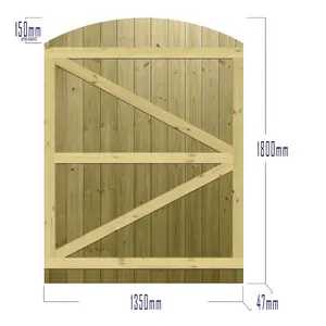 Premier Garden Supplies Pedestrian Gate 180cm (6ft) High x 135cm Wide Tongue & Groove Arch Top Fully Framed Single Swing Gate