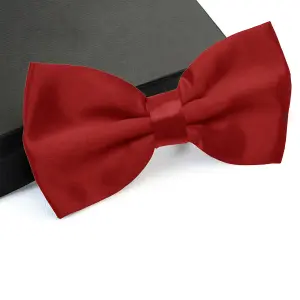 Burgundy Satin Polyester Bow Tie for Casual & Formal Wear, Wedding Party Accessory