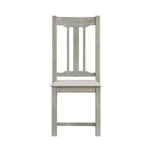 FWStyle Pair Of 2 Solid Pine Dining Chairs Limewashed Finish