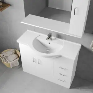 2 Door 3 Drawer Vanity Basin Unit with Round Basin - 1050mm - Gloss White