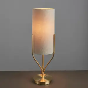 Finn Satin Brushed Gold Natural Lined Shade 1 Light Table Light