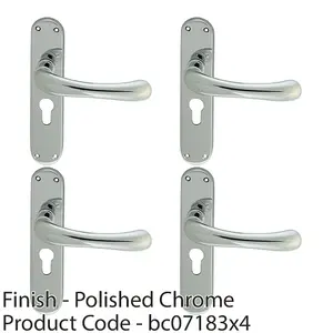 4 PACK - Rounded Smooth Latch & EURO Lock Door Handle - Polished Chrome Lever Backplate