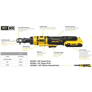 DEWALT DCF504D1 12v Ratchet wrench 1/4" square drive