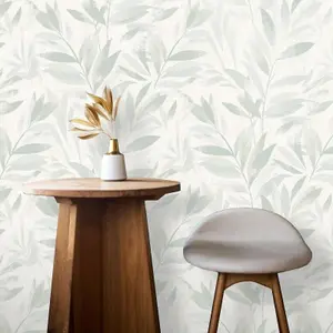 Rasch Fiji Leaves Motif Tropical Leaf Foliage Metallic Green Wallpaper