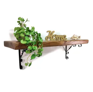 Wooden Rustic Shelf with Bracket WO Black 170mm 7 inches Medium Oak Length of 110cm