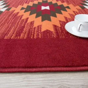 Red Terracotta Tribal Geometric Living Room Rug 160x230cm