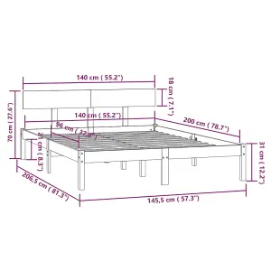 Berkfield Bed Frame Grey Solid Wood Pine 140x200 cm