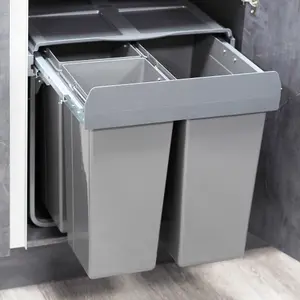 68L Pull Out Integrated Kitchen Waste & Recycling Bin for 600mm Cabinet 1 x 34L + 2 x 17L Compartments Base Mounted