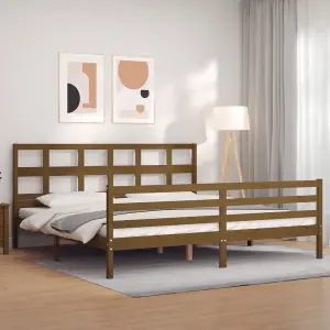 Berkfield Bed Frame with Headboard Honey Brown 200x200 cm Solid Wood