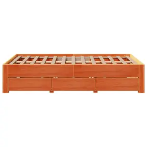 Berkfield Bed Frame without Mattress with Drawers Wax Brown 135x190 cm Double Solid Wood Pine