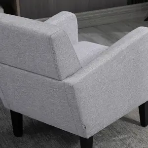 HOMCOM Modern Armchair Accent Chair with Rubber Wood Legs for Bedroom Light Grey