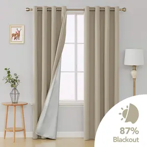 Deconovo Blackout Curtains with Backside Silver Backing to Reflect Sunlights Curtains for Living Room 53 x 95 Inch Beige 1 Pair