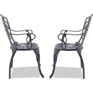 Centurion Supports Bangui Grey 2-Large Garden and Patio Chairs with Armrests in Cast Aluminium