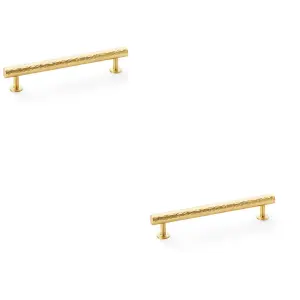 2 PACK - Hammered T Bar Pull Handle - Satin Brass - 160mm Centres SOLID BRASS Drawer