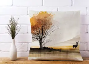 Autumn Landscape Stag Watercolour Cushions 45cm x 45cm