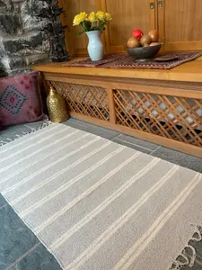 Varca Grey Rug Striped Design Cotton and Jute Yarn / 120 cm x 180 cm