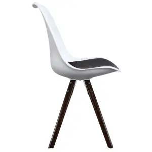 Soho White & Black Plastic Dining Chair with Pyramid Dark Wood Legs