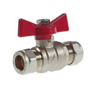 22mm Ball Valve Compression Butterfly Handle Red WRAS Approved Full Bore