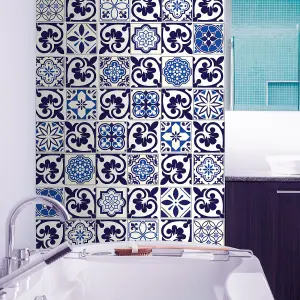 Walplus Cala Blue Mediterranean Combo Tile Stickers