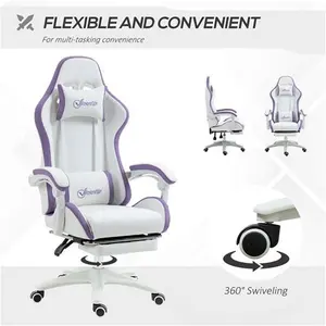 Vinsetto Gaming Chair, Recliner With PU Leather, 360 Swivel, Footrest & Lumbar Support, Purple | Aosom UK