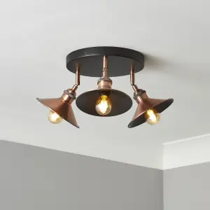 Bureau Satin Black Copper effect 3 Light Spotlight