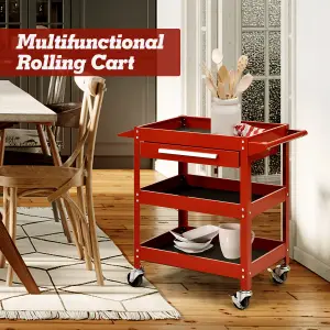 Costway 3-Tray Tool Cart Rolling Utility Cart Tray Organizer w/ Drawer & Wheels