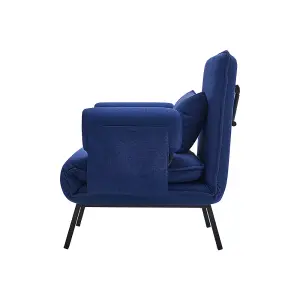 Blue Linen Upholstered 3-in-1 Lounge Armchair Sofa Chair and Sofa Bed with Pillow