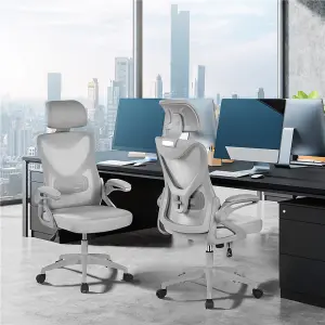 Yaheetech High Back Mesh Office Chair with Headrest and Armrest - Grey