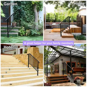 Outdoor Black Steel Handrail 3 Steps Garden Stairs Safety Grab Bannister Rail