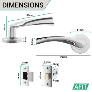 AFIT Polished Chrome Door Handle Latch Set Pack of 6 Internal Door Handles & Latch 66mm - Novi Range