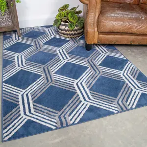 Navy Blue Modern Geometric Area Rug 60x110cm