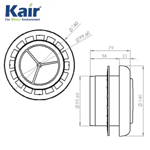 Kair Plastic Round Ceiling Vent 100mm - 4 inch Diffuser / Extract Valve with Retaining Ring