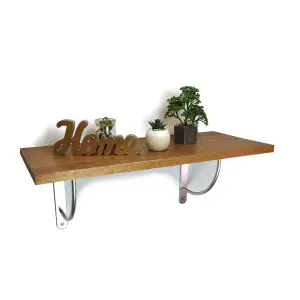 Solid Pine Rustical Shelf Medium Oak with LUK02 Bracket 25x110cm