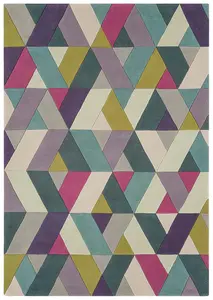 Blue Green Geometric Funky Handmade Luxurious Modern Wool Rug For Living Room and Bedroom-70 X 200cm (Runner)