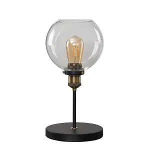 ValueLights Sheridan Industrial Style Black and Gold Table Lamp with Clear Glass Globe Shade