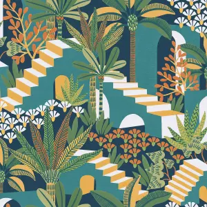 Envy Vacay Tropical Night Green Floral Wallpaper