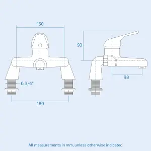 Nes Home Dame Bathroom Basin Mono Mixer Tap, Bath Filler Tap & Waste Chrome