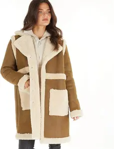 Womens Amalfi Shearling Coat Tan - Size 14