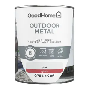 GoodHome Outdoor White Gloss Exterior Metal paint, 750ml Tin