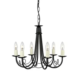 6 Bulb Chandelier Hanging Pendant Ceiling Light Black LED E14 60W Bulb