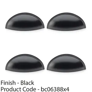 4 PACK - Rear Fixing Cup Handle - Matt Black - 57mm Centres Solid Brass Shaker Unit Pull