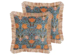 Set of 2 Cushions MITELLA Cotton 45 x 45 cm Floral Blue