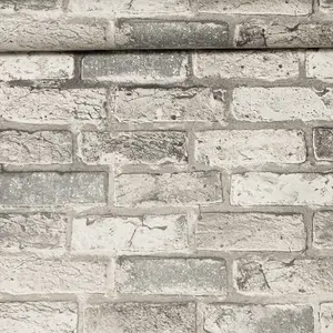 Brick Effect Distressed Grey Charcoal Textured Vinyl Wallpaper 325446