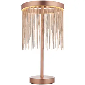 Brushed Copper Table Lamp Light & Waterfall Chain Shade - Integrated LED Module