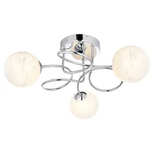 Polished Chrome Semi Flush Ceiling Light & Confetti Glass Shades Multi Arm Lamp