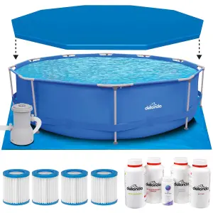 Dellonda Swimming Pool 12ft 360cm Round Steel Frame Above Ground & Filter Pump