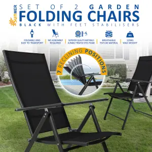 SUNMER Set of 2 Folding Garden Chairs with 7 Seating Positions - Black