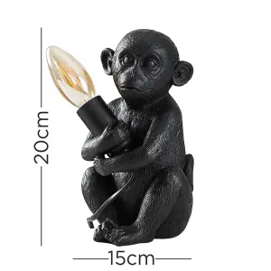 ValueLights George Monkey Animal Quirky Modern Black Painted Table Lamp