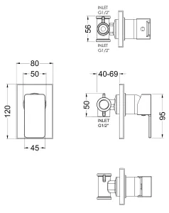 Empire Concealed Square Manual Valve, Arm & Head Shower Bundle Set - Chrome - Balterley