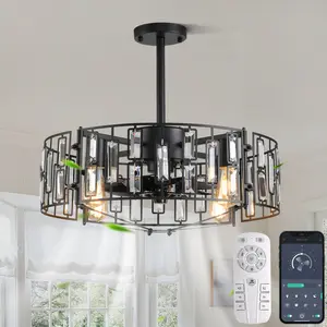 50cm Crystal Caged Chandelier Ceiling Fan with Light and Remote Control